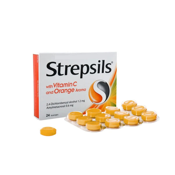Strepsils ستريبسلز فيتامين سي بنكهة البرتقال 24 قرص